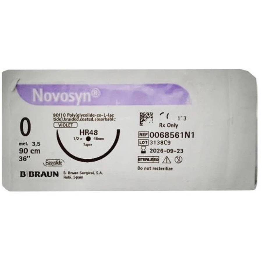 Материал шовный хирургический, рассасывающийся novosyn фиолетовый USP 0 (3,5) C0068569 90 см, игла 40 мм колющая 1/2, уп.DDP: цены и характеристики
