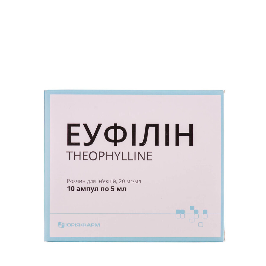 Еуфілін р-н д/ін. 20 мг/мл амп. 5 мл №10: ціни та характеристики