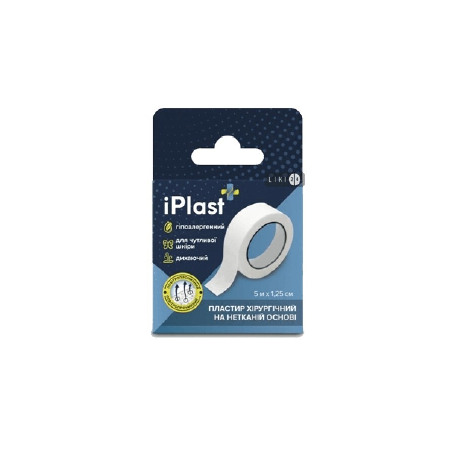 Пластир медичний iPlast хірургічний на нетканій основі 1.25 см х 5 м, 1 шт: ціни та характеристики