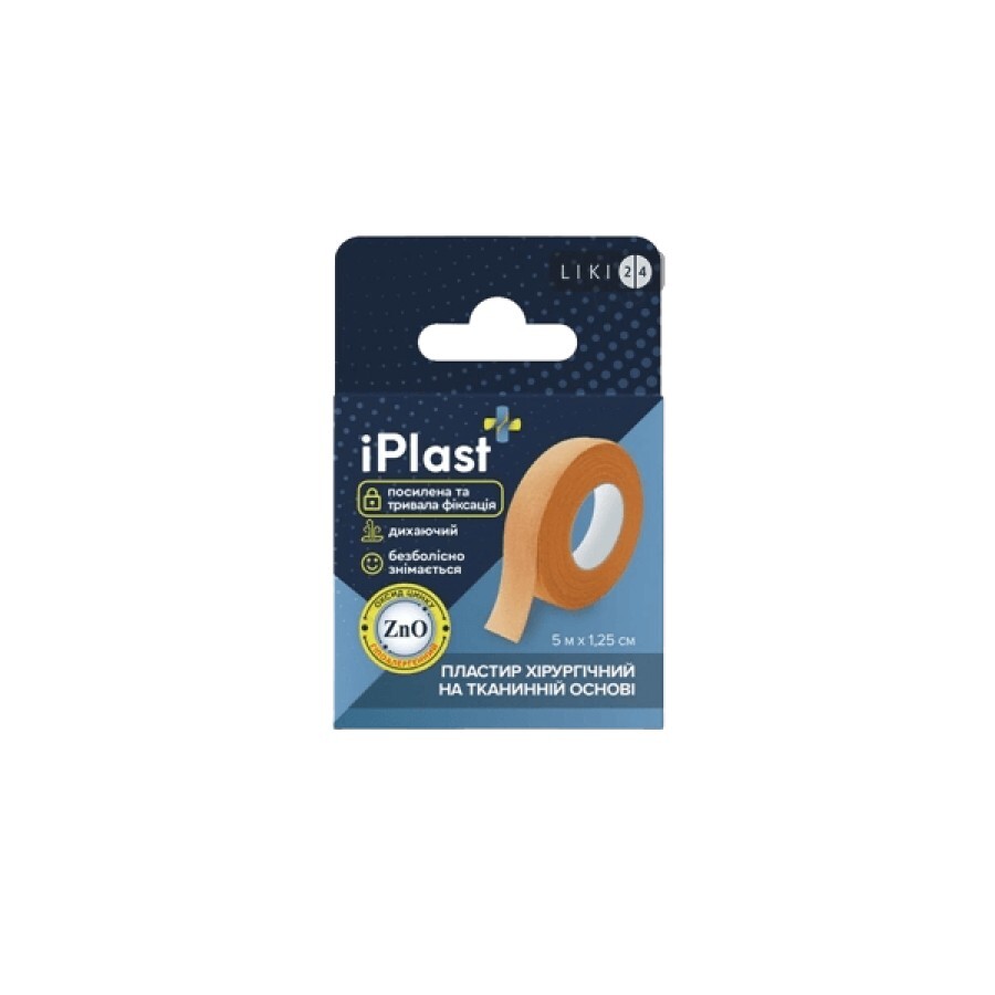 Пластир медичний iPlast хірургічний на тканинній основі 1.25 см х 5 м, 1 шт: ціни та характеристики