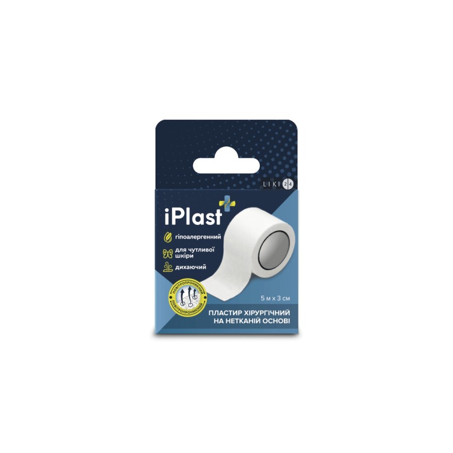 Пластир медичний iPlast хірургічний на нетканій основі, 3 см х 5 м 1 шт: ціни та характеристики