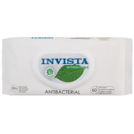 Вологі серветки Invista Biodegradable Antibacterial антибактеріальні, біорозкладні, №60