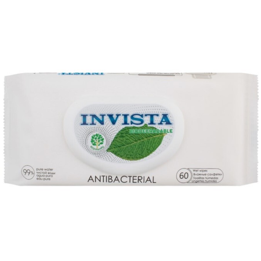 Влажные салфетки Invista Biodegradable Antibacterial Антибактериальные биоразлагаемые с клапаном, №60: цены и характеристики