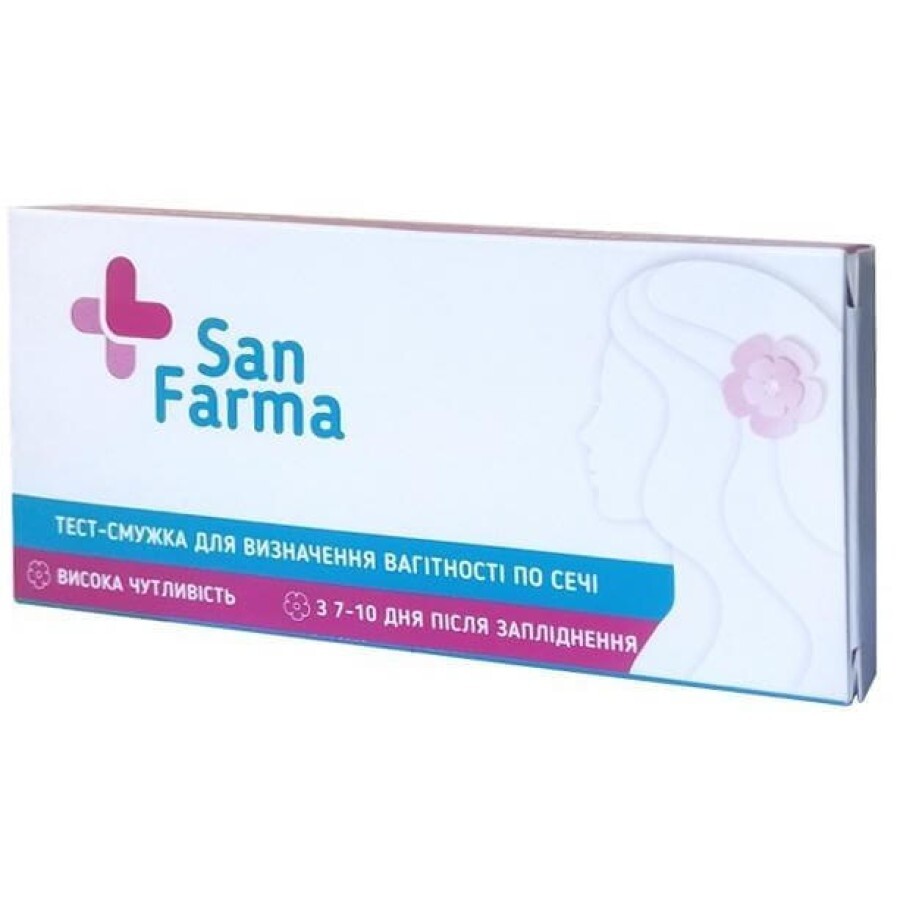 Тест смужка San Farma для визначення вагітності 10 мМЕ/мл, №1: ціни та характеристики
