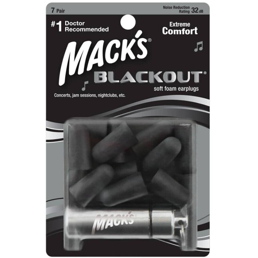 Беруші MACK'S BlackOut foam, поліуретанові, чорні, 7 пар + контейнер: ціни та характеристики
