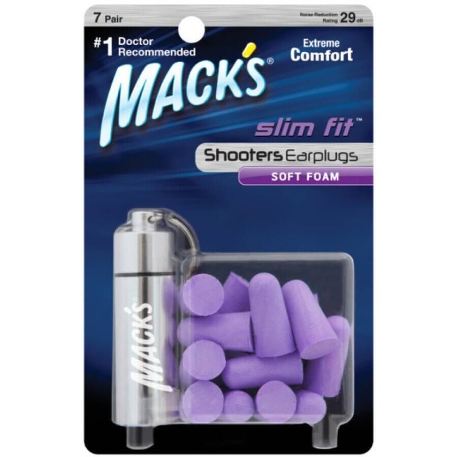 Беруші MACK'S Slim Fit пінопропіленові, 7 пар, фіолетові, з контейнером: ціни та характеристики
