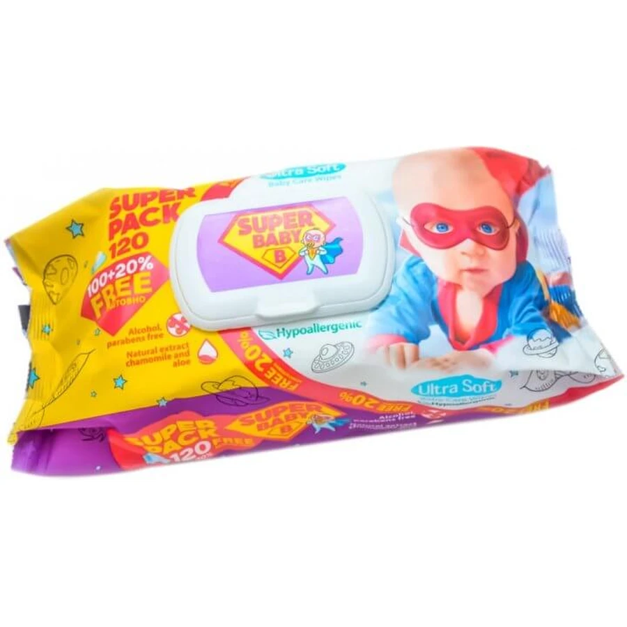 Влажные салфетки Super Baby SuperPack Ромашка и алоэ, 120 шт: цены и характеристики