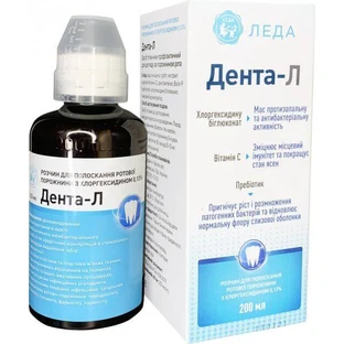 Розчин Леда Дента-Л 0,12 % для полоскання ротової порожнини з хлоргексидином, 200 мл, мірний стаканчик в комплекті