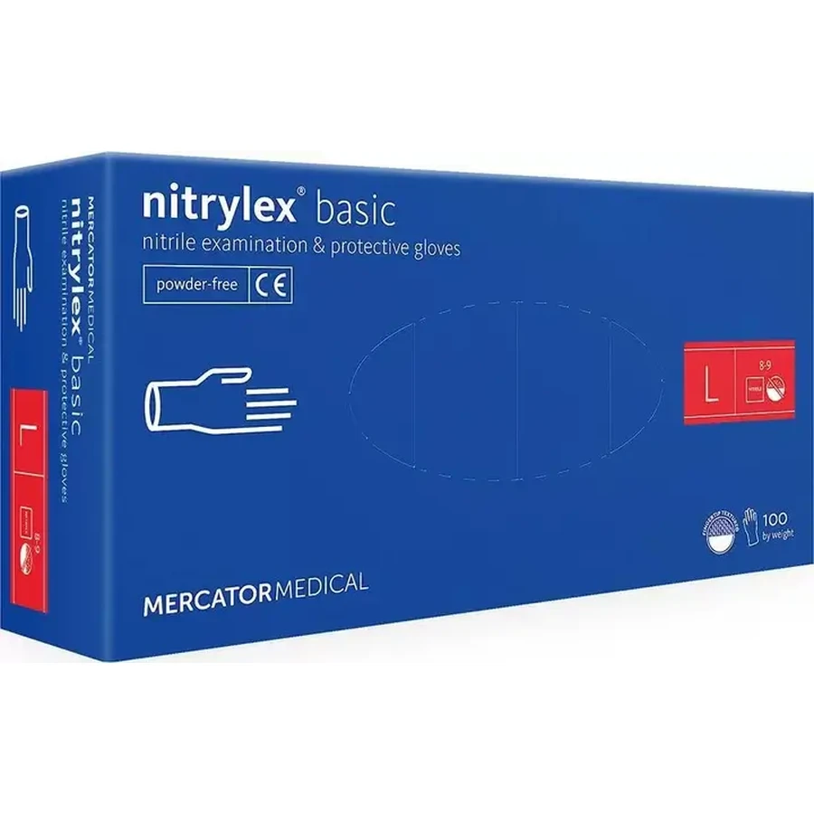  Рукавички нітрилові Mercator Medical Nitrylex Basic Неопудрені діагностичні розмір L 100 шт: ціни та характеристики