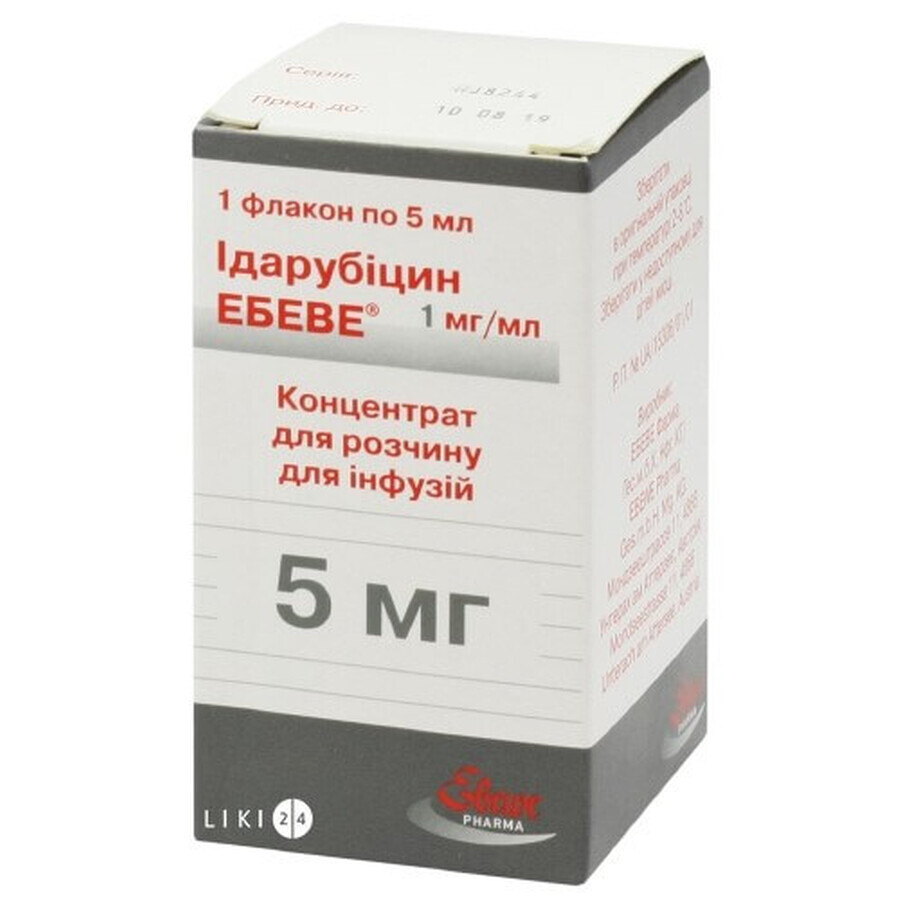 Идарубицин эбеве конц. д/р-ра д/инф. 5 мг фл. 5 мл: цены и характеристики