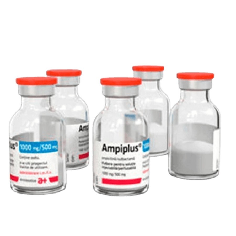 Ампіплюс 1000 мг/ 500 мг порошок для розчину для ін’єкцій або інфузій, флакон, №10: ціни та характеристики