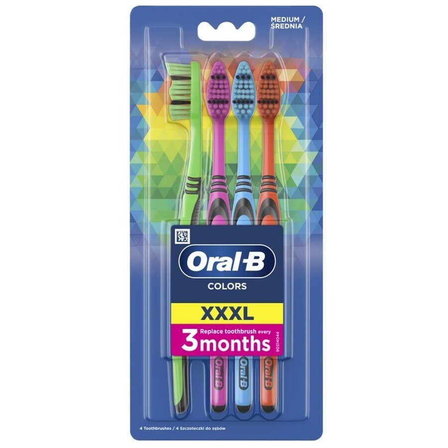 Зубна щiтка Oral-B Color Collection 40 середня, сімейна упаковка, 4 штуки: ціни та характеристики