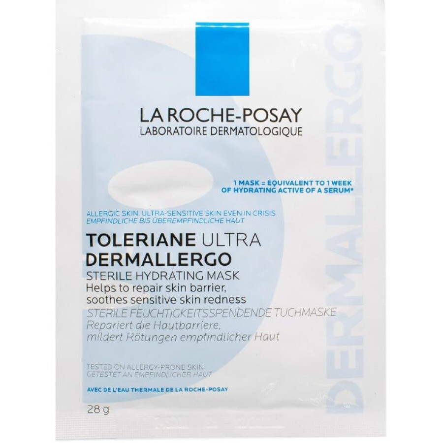 Тканинна маска La Roche-Posay Toleriane Ultra Dermallergo Sterile Hydrating Mask для гіперчутливої та схильної до алергії шкіри обличчя, 28 г: ціни та характеристики