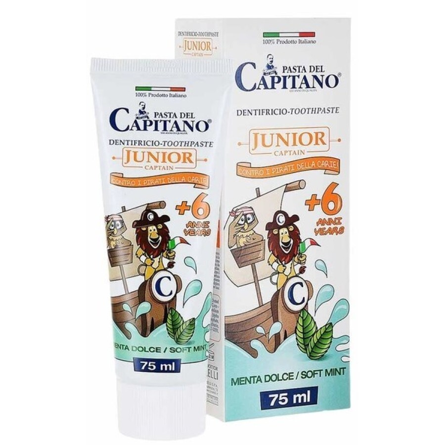 Зубна паста для дітей Pasta del Capitano Junior 6+ М'яка м'ята, 75 мл: ціни та характеристики
