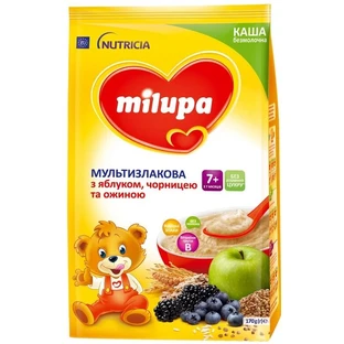 Безмолочная каша Milupa Мультизлаковая с яблоком, черникой и ежевикой, 170 г
