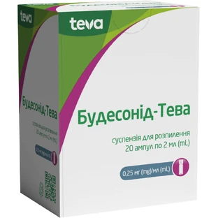 Будесонід-Тева суспензія д/розпил. 0.25 мг/мл по 2 мл №20 (5х4) в амп.