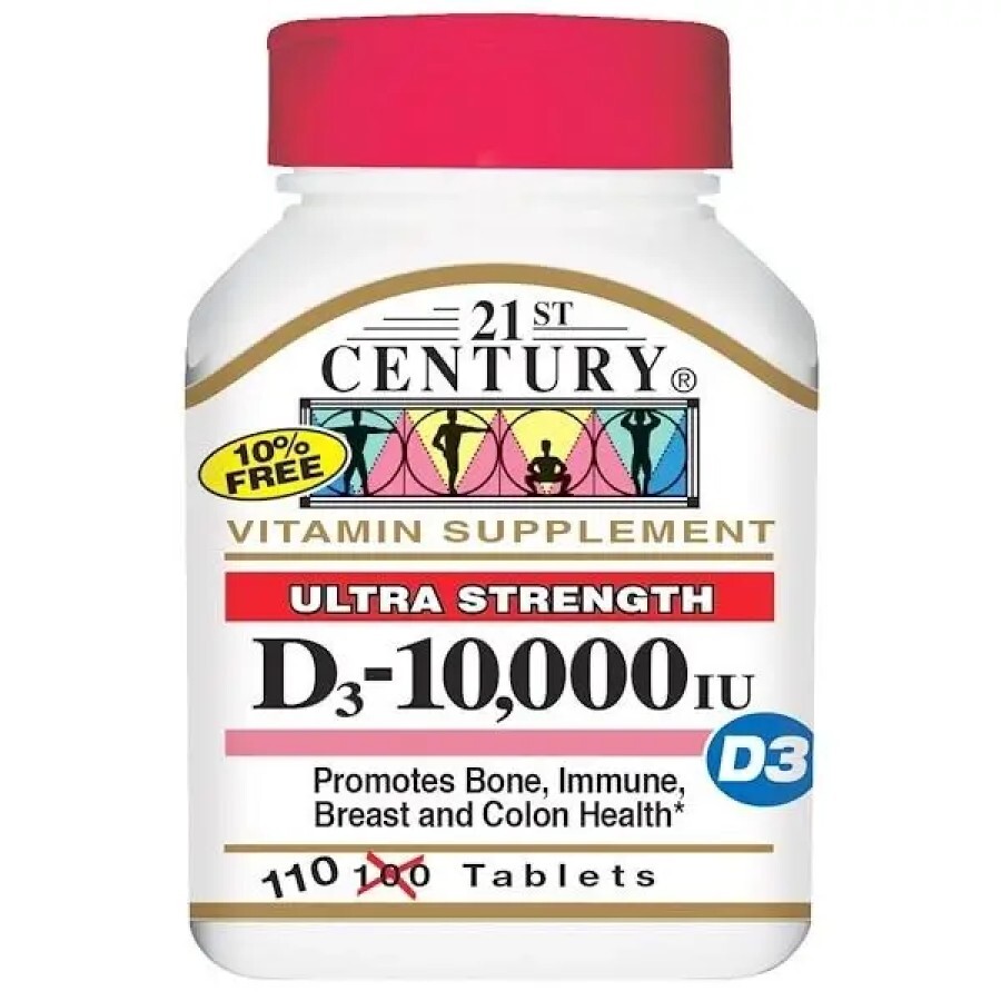 Вітамін Д3, 21st Century Health Care, 10 000 МО, 110 таблеток: ціни та характеристики