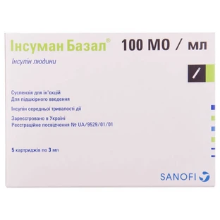 Инсуман Базал сусп. д/ин. 100 МЕ/мл картридж, 3 мл