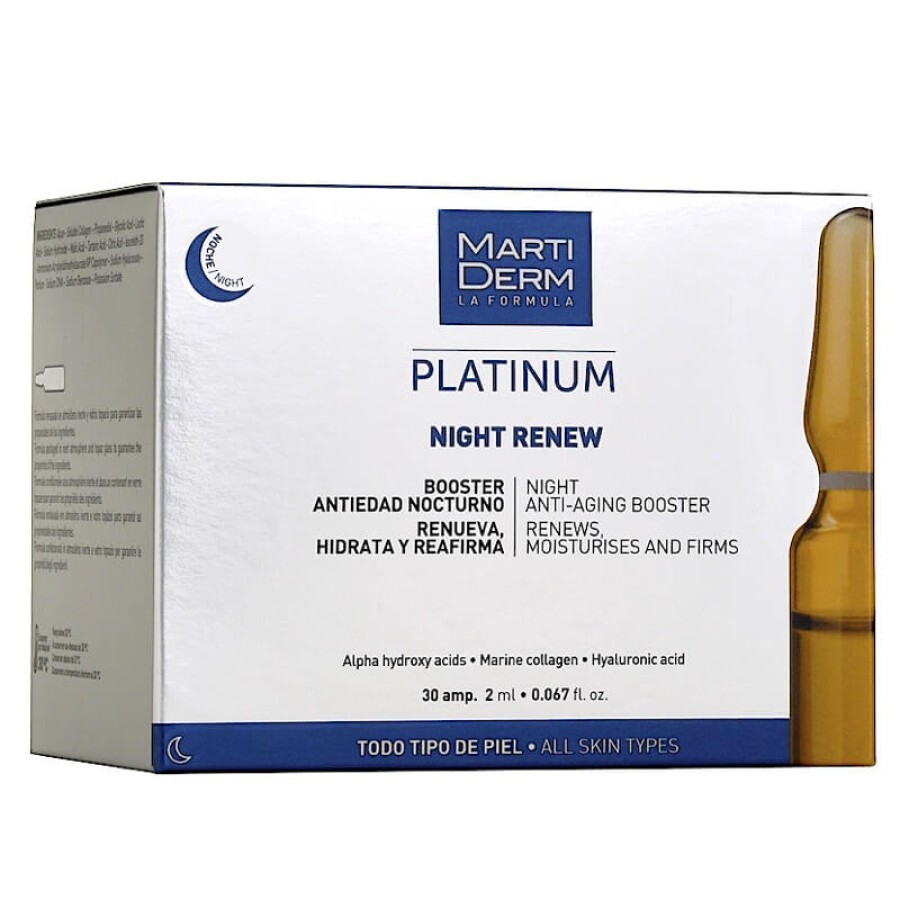  Засіб MartiDerm Platinum Night Renew для обличчя, шиї, зони декольте, ампули 2 мл х 30 шт.: ціни та характеристики