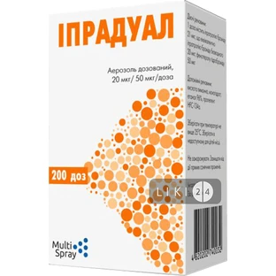 Ипрадуал аэр. дозир. 20 мкг/доза + 50 мкг/доза баллон 200 доз, с дозир. клапаном