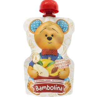 Пюре Bambolina Pouch Фруктовый салатик с бананом, грушей и персиком с 6-ти месяцев пауч,  90 г