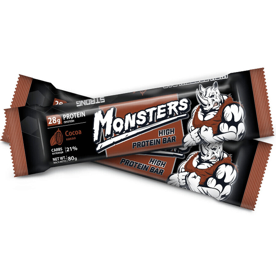 Батончик Monsters Strong Max Cocoa протеїновий, глазурований, 80 г: ціни та характеристики