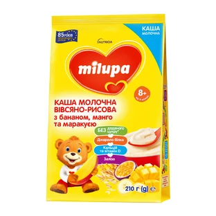 Каша молочна Нутриція Milupa Вівсяно-рисова з бананом, манго та маракуєю для дітей з 8 місяців 210 г 