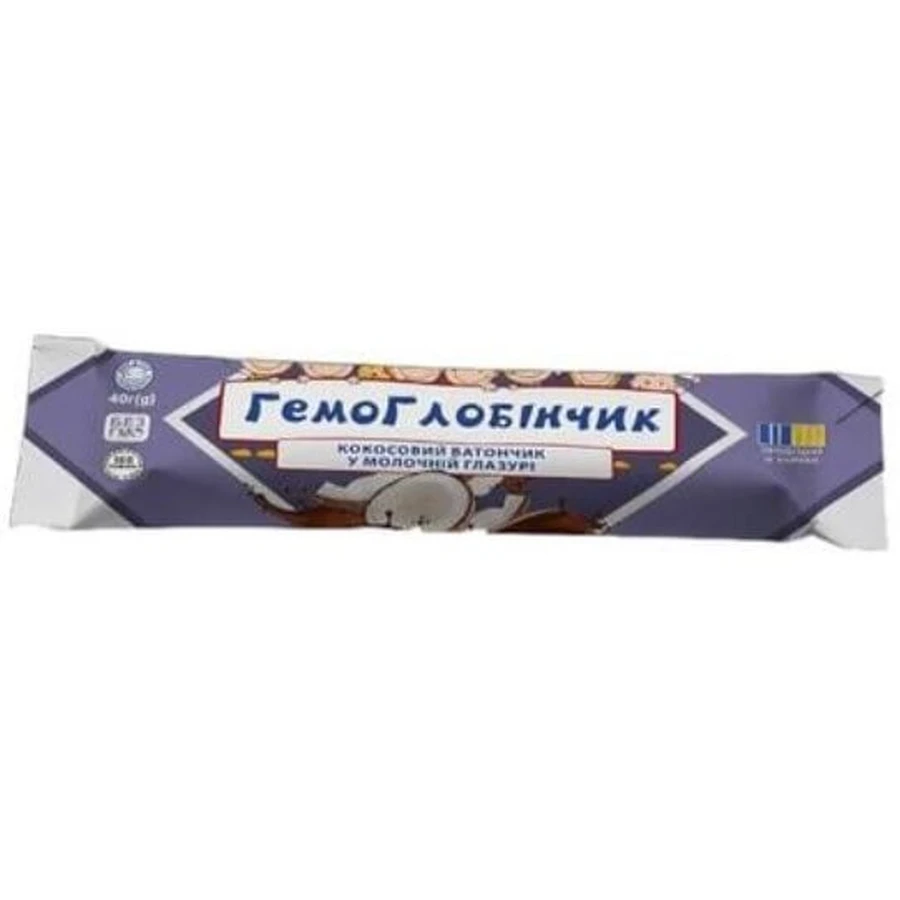 Гемоглобінчик батончик кокосовий в молочній глазурі, 40 г: ціни та характеристики
