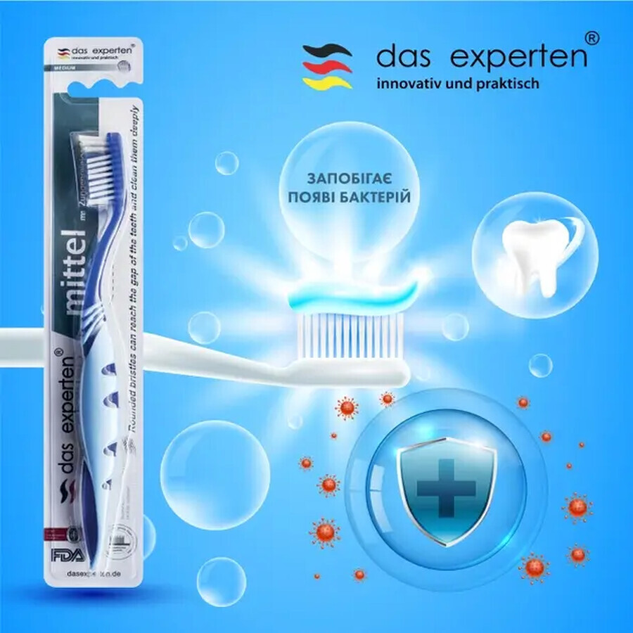 Зубная щетка Das Experten Mittel, средняя: цены и характеристики