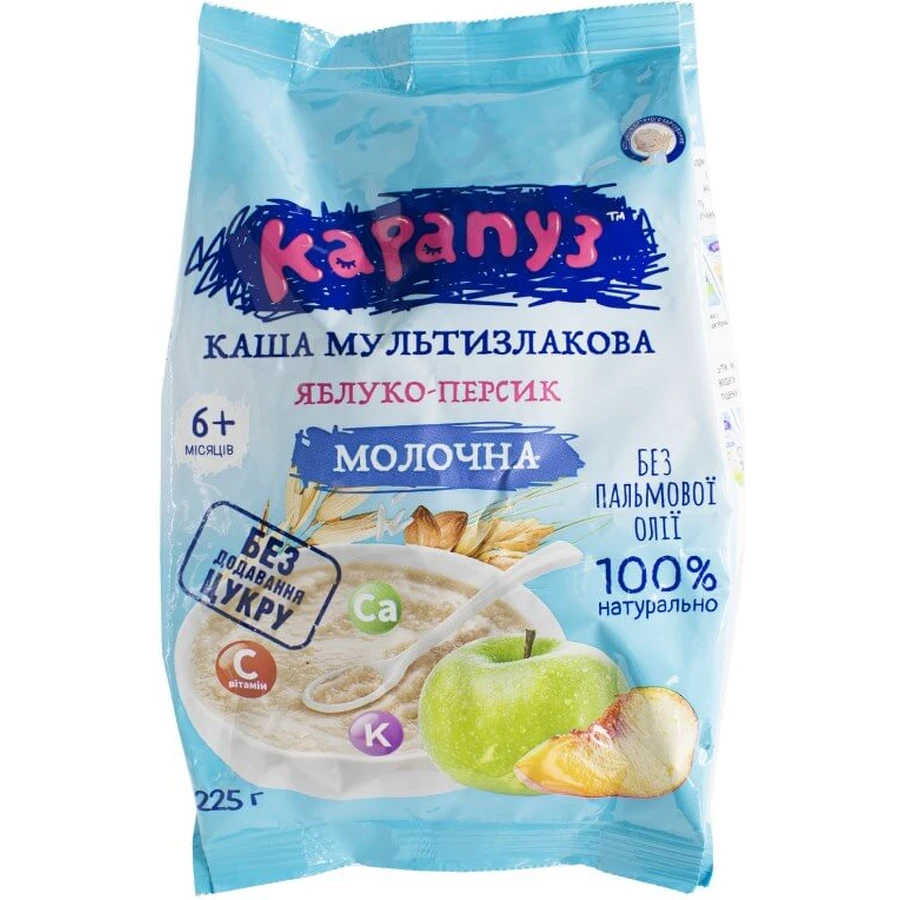 Каша молочна дитяча Карапуз Мультизлакова з яблуком і персиком з 6-ти місяців, 225 г: ціни та характеристики