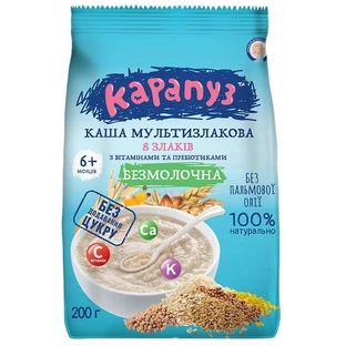 Каша мультизлакова Карапуз 8 злаків, безмолочна з вітамінами та пребіотиками, 200 г