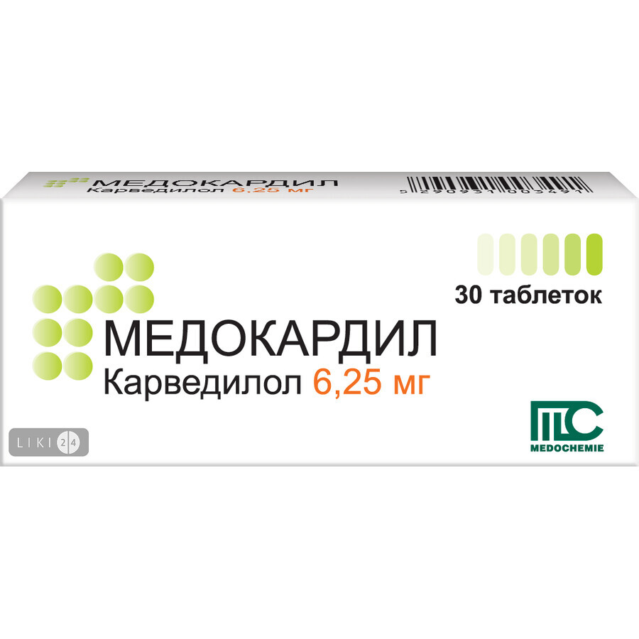 Медокардил табл. 6,25 мг №30: ціни та характеристики