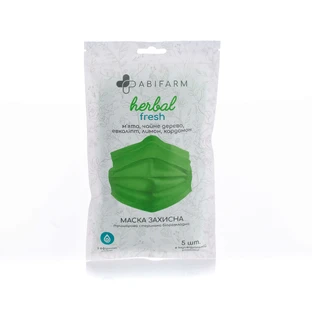 Маски захисні Abifarm Herbal Fresh ароматичні, з ефірними оліями, 3-шарові, стерильні, 5 шт