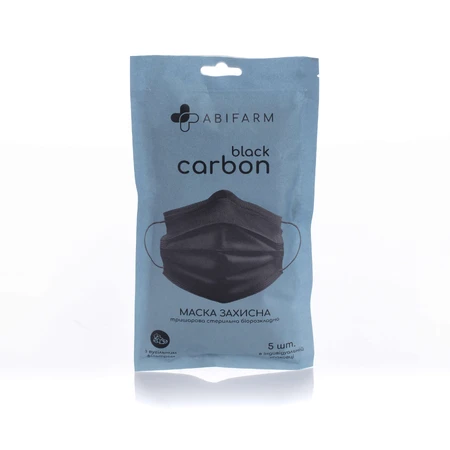 Захисні маски Abifarm Black Carbon з вугільним фільтром стерильні 3-шарові 5 шт: ціни та характеристики