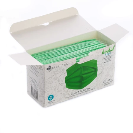 Захисні маски Abifarm Herbal Fresh ароматичні, з ефірними оліями, 3-шарові стерильні 25 шт: ціни та характеристики