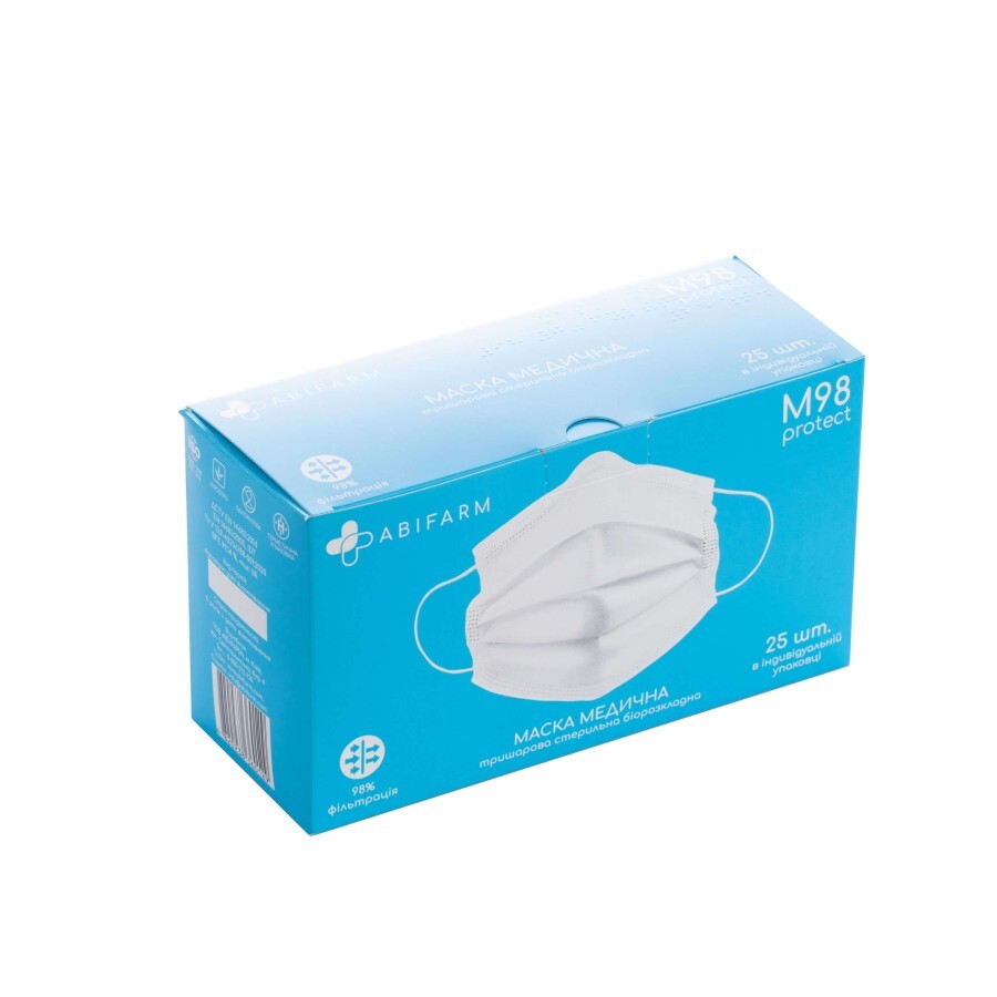 Медичні маски Abifarm M98, 3-шарові стерильні 25 шт: ціни та характеристики