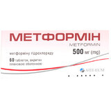 Метформін 500 мг таблетки, вкриті плівковою оболонкою, блістер №60
