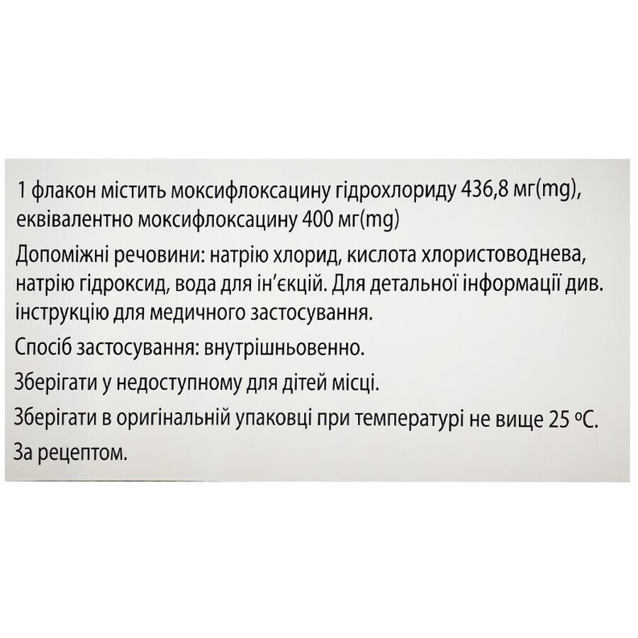 Моксифлоксацин-Віста 400 мг/250 мл розчин для інфузій флакон, 250 мл: ціни та характеристики