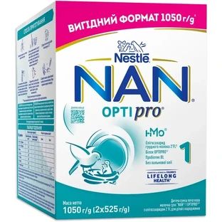 Суха молочна суміш NAN 1 Optipro для дітей від народження 1050 г, ( 2 уп по 525 г)