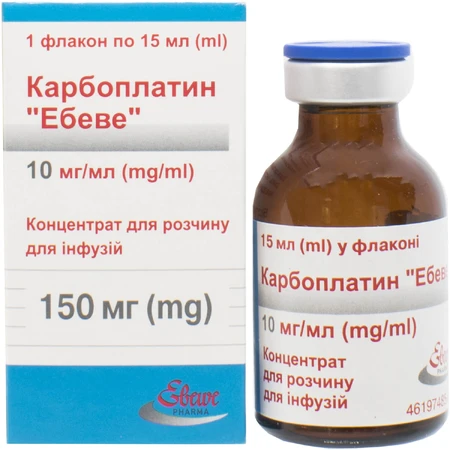 Карбоплатин "ебеве" конц. д/п інф. р-ну 150 мг фл. 15 мл: ціни та характеристики