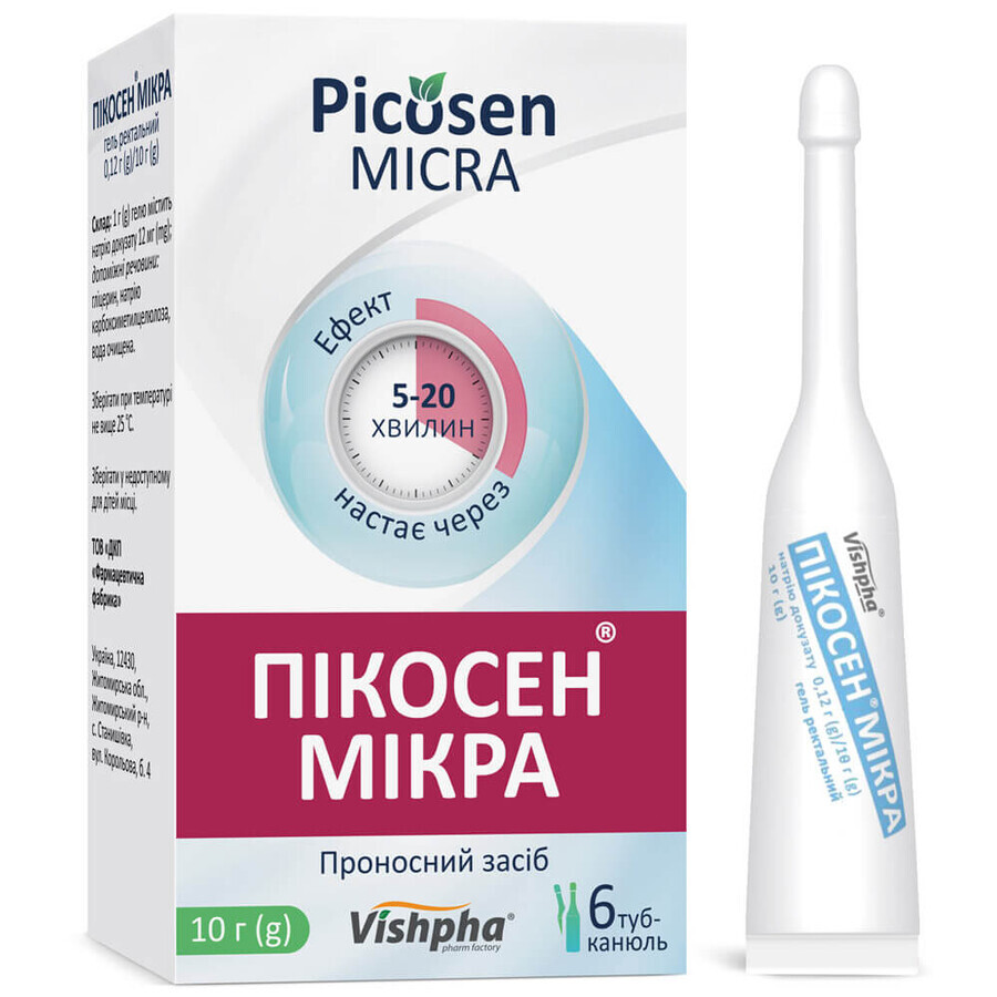 Пикосен Микра 12 мг гель ректальный туба-канюля 10 г, №6: цены и характеристики