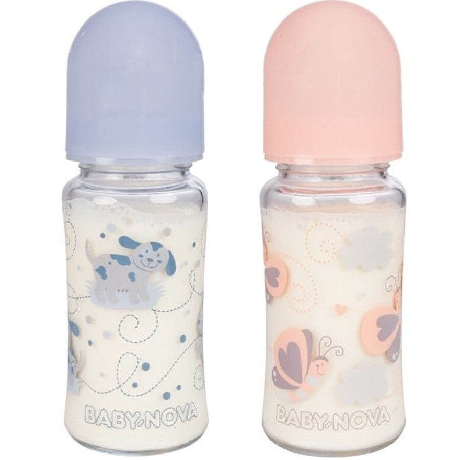 Пляшечка для годування Baby-Nova 44240 скло, декор, 230 мл: ціни та характеристики