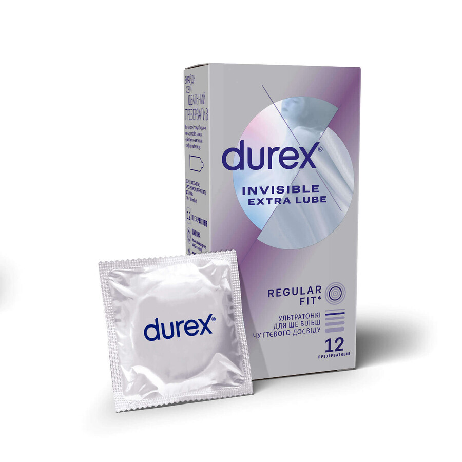 Презервативи латексні з силіконовою змазкою DUREX Invisible Extra Lube ультратонкі з додатковою змазкою, 12 шт.: ціни та характеристики
