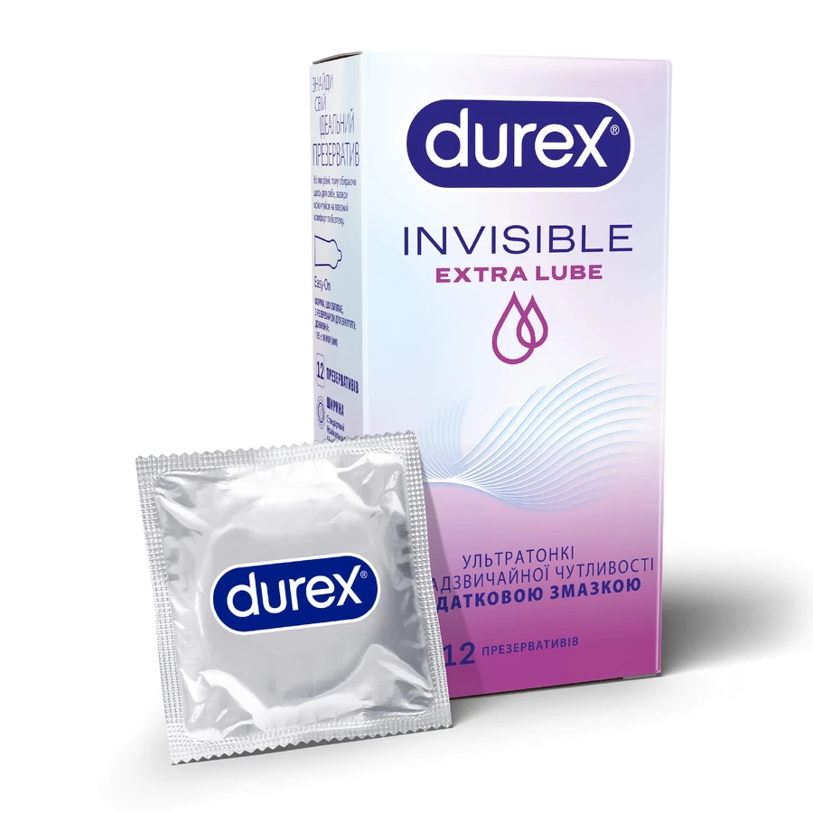 Презервативы латексные с силиконовой смазкой DUREX® Invisible Extra Lube (ультратонкая с дополнительной смазкой), 12 шт.: цены и характеристики