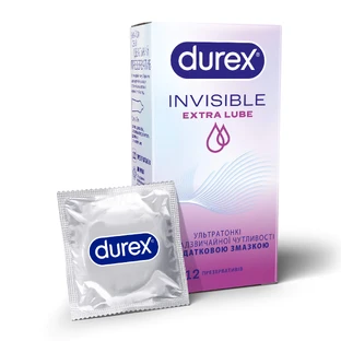 Презервативы латексные с силиконовой смазкой DUREX® Invisible Extra Lube (ультратонкая с дополнительной смазкой), 12 шт.
