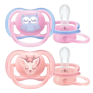 Пустышка силиконовая Philips Avent Ultra Air SCF085/02, ортодонтическая, с декором для девочек, 0-6 мес, 2 шт.