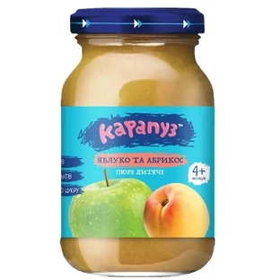 Фруктовое пюре Карапуз Яблоко и Абрикос, без сахара, 4+ мес., 170 г