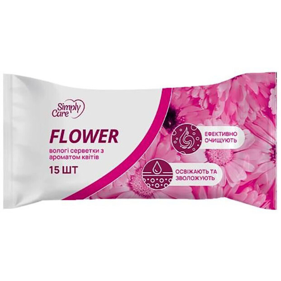 Серветки вологі Simply Care з ароматом квітів, 15 шт.: ціни та характеристики