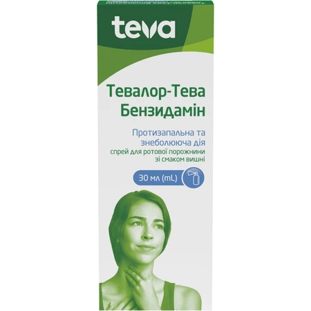 Тевалор-Тева Бензидамін спрей д/ротов. порожн. 1,5 мг/мл фл. 30 мл: ціни та характеристики