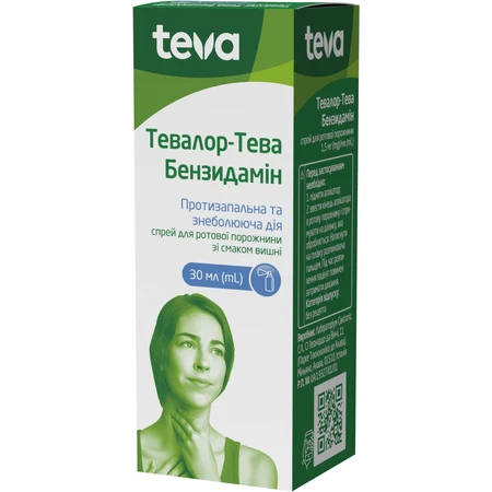 Тевалор-Тева Бензидамін спрей д/ротов. порожн. 1,5 мг/мл фл. 30 мл: ціни та характеристики
